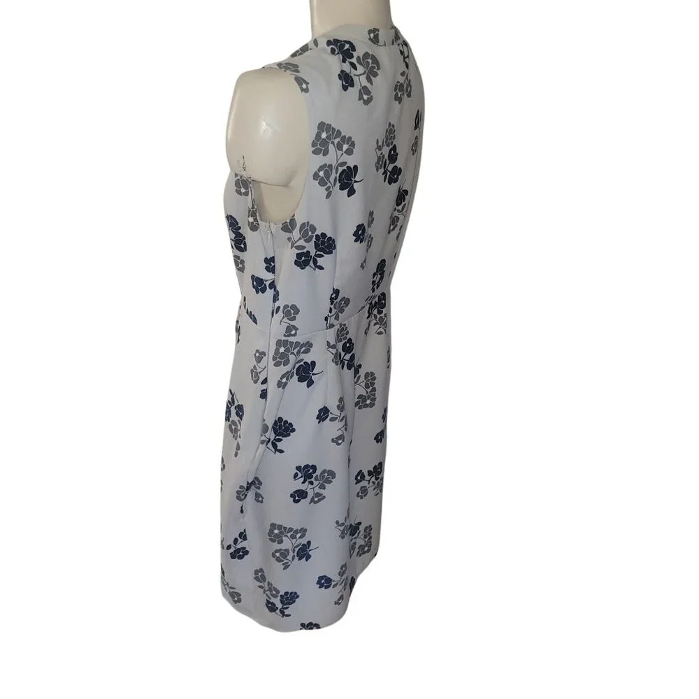 Banana Republic Womens Floral Sleeveless Wrap Dress Size 6 White & Navy Polyeste